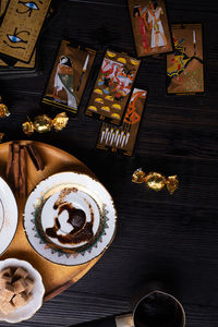 High angle view of coffee on table