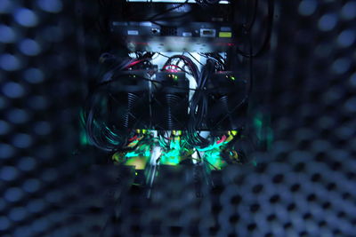 Close-up of illuminated lighting equipment
