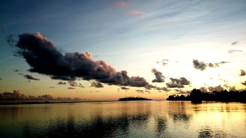 Reflection of clouds in sea at sunset
