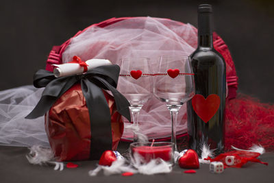 Close-up of valentine day decoration on table