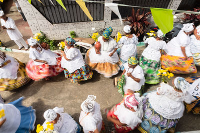 High angle view of people at market