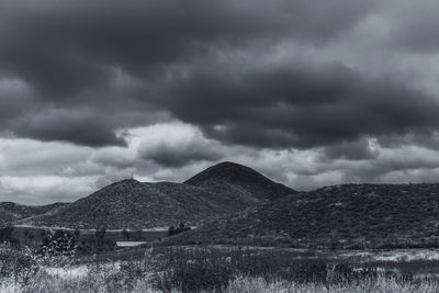 Scenic view of landscape against cloudy sky