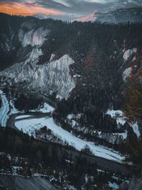 Scenic view of snow covered mountains