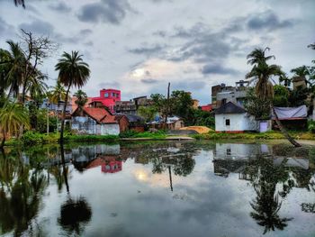 Reflection of building and trees in lake