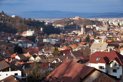 High angle view of townscape against sky