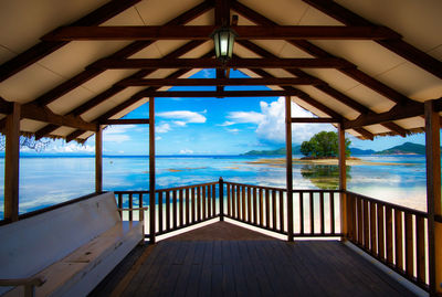 Scenic view of sea against sky seen through window