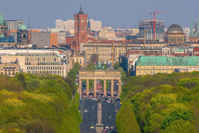 High angle view of buildings in city