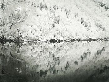 Close-up of snow on lake