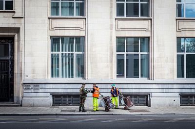 Woman standing in city
