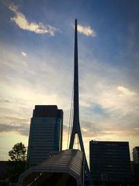 Low angle view of modern building against cloudy sky