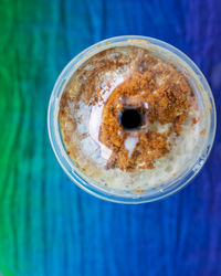 High angle view of coffee cup on table