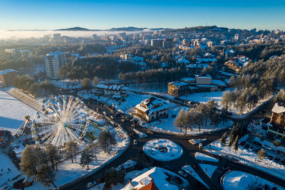 High angle view of cityscape against sky