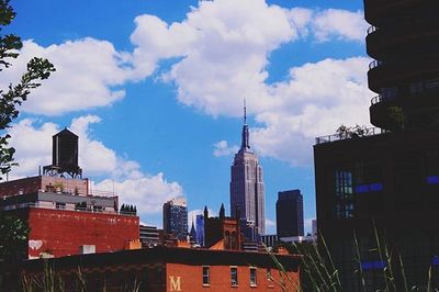 Low angle view of modern buildings against sky