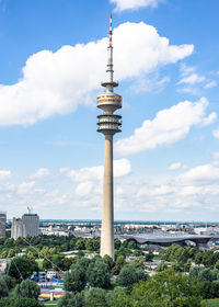 Communications tower in city