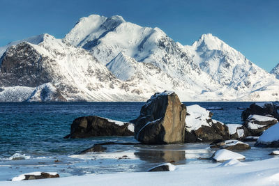 Scenic view of snowcapped mountain against sky