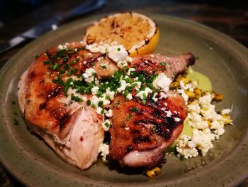 High angle view of meal served in plate