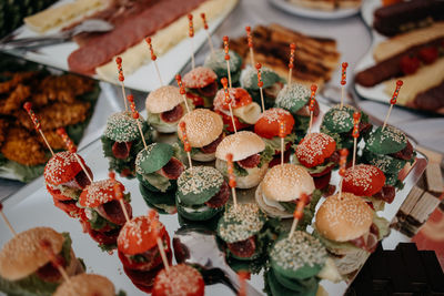 High angle view of dessert on table