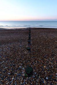 View of pebbles on beach against sky