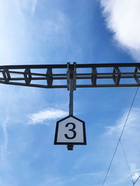 Low angle view of road sign against sky