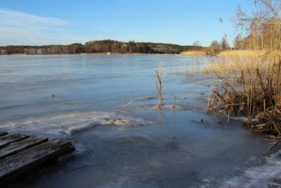 Scenic view of frozen lake against sky