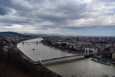 High angle view of bridge over river against cloudy sky