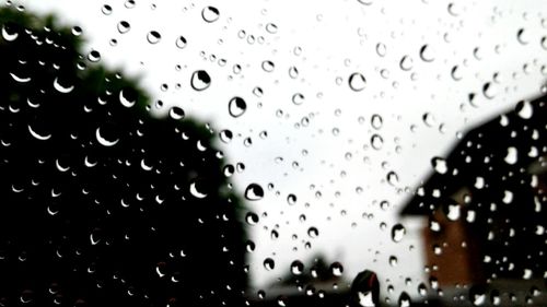 Close-up of water drops on glass