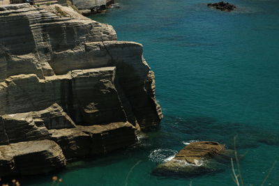 High angle view of rock formation in sea