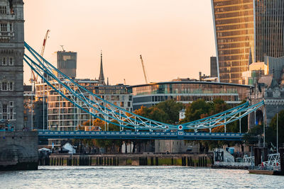 Iconic tower bridge connecting londong with southwark on the thames river
