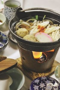 Close-up of soup in bowl on table