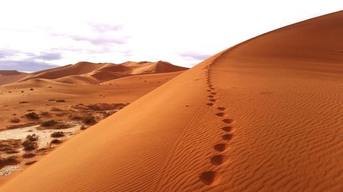 Sand dunes in desert against sky