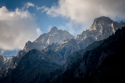 Panoramic view of snowcapped mountains against sky