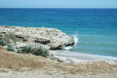 Scenic view of sea against clear sky