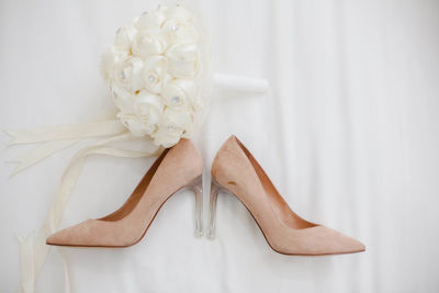 Close-up of white rose on table