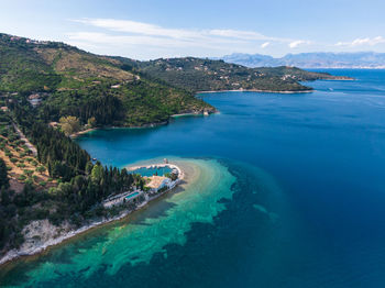 Scenic view of bay against sky