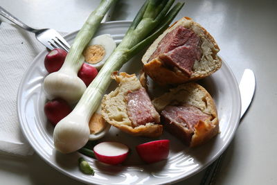 Close-up of breakfast served in plate