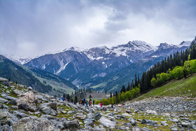 Scenic view of mountains against sky during winter