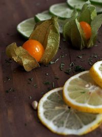 Close-up of orange fruit on table