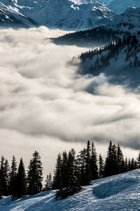 Scenic view of snowcapped mountains against sky