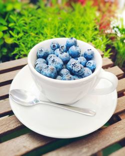 High angle view of breakfast in bowl on table