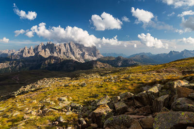 Scenic view of landscape and mountains against sky