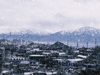 High angle view of townscape against sky during winter