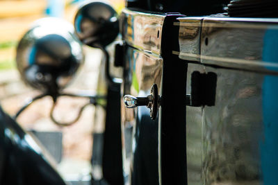 Close-up of vintage car door handle