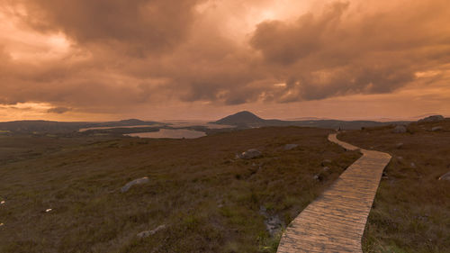 Scenic view of landscape against sky during sunset