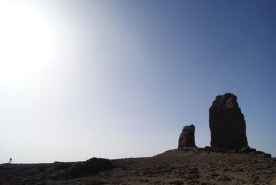 Scenic view of rocks on rocky landscape against clear sky