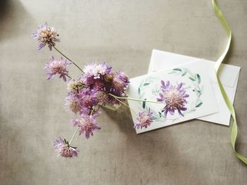 High angle view of flower vase on table