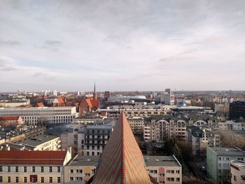 High angle view of buildings in city