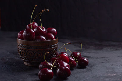 Close-up of red berries on table