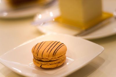 Close-up of cake in plate on table