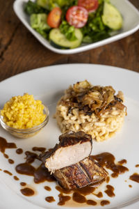 Close-up of food in plate on table