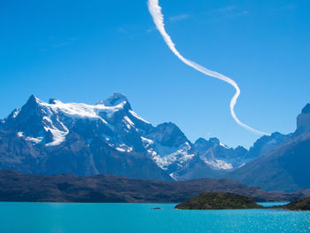 Scenic view of lake against cloudy sky